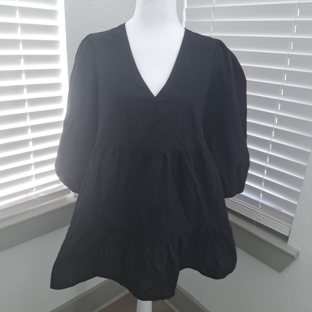 GAP MATERNITY Elegant Black Puff Sleeve Blouse
